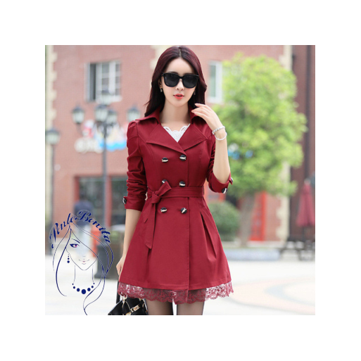 🧥 Abrigo Trench Rojo Elegante con Encaje – Estilo y Sofisticación para Cualquier Temporada 🧥 Abrigo Trench Rojo Elegante con Encaje – Estilo y Sofisticación para Cualquier Temporada